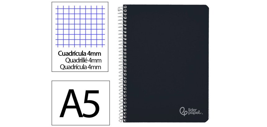 Cuaderno espiral liderpapel a5 witty tapa dura 80h 90gr cuadro 4mm con margen color negro