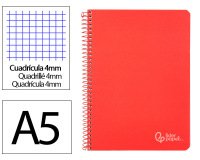Cuaderno espiral liderpapel a5 witty tapa dura 80h 90gr cuadro 4mm con margen color rojo