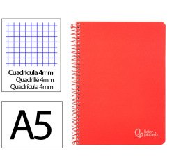 Cuaderno espiral liderpapel a5 witty tapa dura 80h 90gr cuadro 4mm con margen color rojo