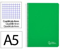 Cuaderno espiral liderpapel a5 witty tapa dura 80h 90gr cuadro 4mm con margen color verde