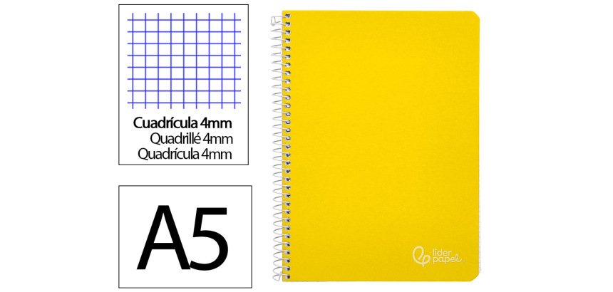 Cuaderno espiral liderpapel a5 witty tapa dura 80h 90gr cuadro 4mm con margen color amarillo