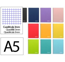 Cuaderno espiral liderpapel din a5 witty tapa dura 80h 90gr cuadro 3mm con margen colores surtidos