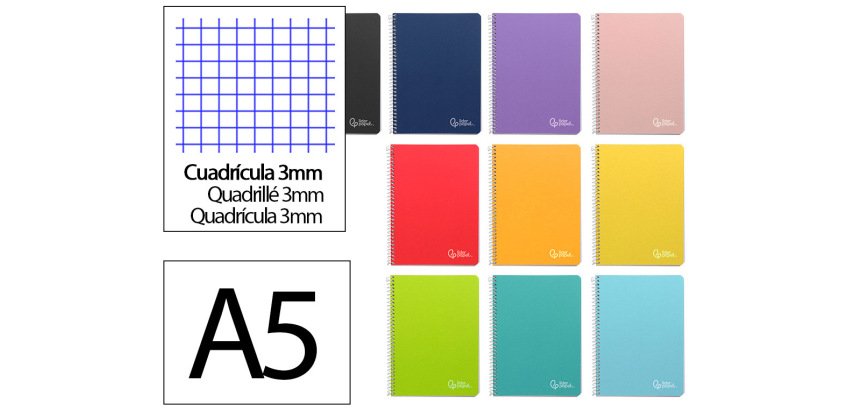 Cuaderno espiral liderpapel a5 witty tapa dura 80h 90gr cuadro 3mm con margen colores surtidos
