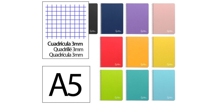Cuaderno espiral liderpapel a5 witty tapa dura 80h 90gr cuadro 3mm con margen colores surtidos