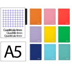 Cuaderno espiral liderpapel a5 witty tapa dura 80h 90gr cuadro 4mm con margen colores surtidos