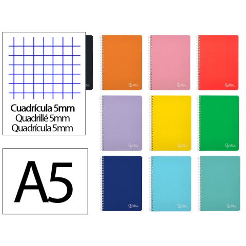 Cuaderno espiral liderpapel a5 witty tapa dura 80h 90gr cuadro 5mm con margen colores surtidos