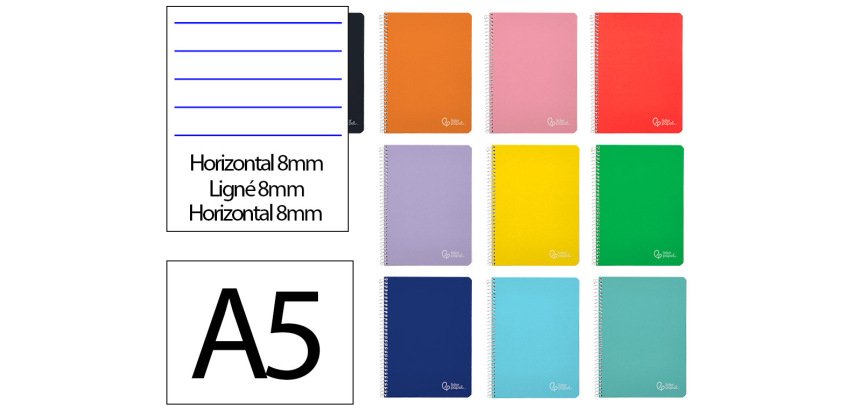 Cuaderno espiral liderpapel a5 witty tapa dura 80h 90gr rayado horizontal 8mm con margen colores surtidos