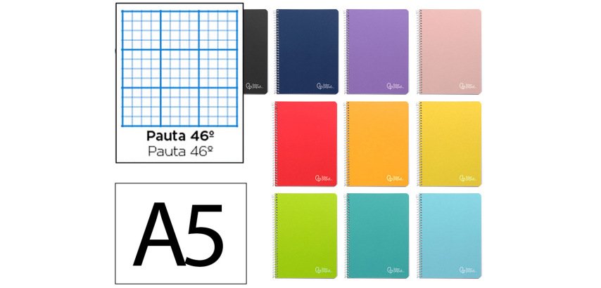 Cuaderno espiral liderpapel a5 witty tapa dura 80h 90gr rayado nº46 con margen colores surtidos
