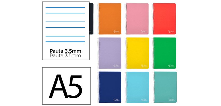 Cuaderno espiral liderpapel a5 witty tapa dura 80h 90gr pauta ancha 3,5mm con margen colores surtidos