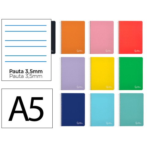 Cuaderno espiral liderpapel a5 witty tapa dura 80h 90gr pauta ancha 3,5mm con margen colores surtidos