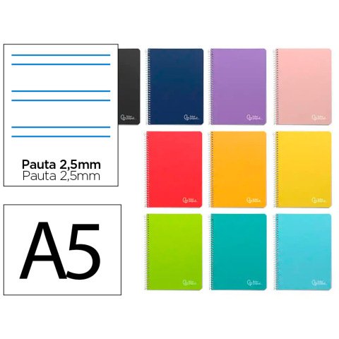 Cuaderno espiral liderpapel a5 witty tapa dura 80h 90gr pauta estrecha 2,5mm con margen colores surtidos