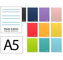 Cuaderno espiral liderpapel din a5 witty tapa dura 80h 90gr rayado montessori 3,5 mm colores surtidos