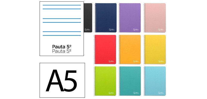 Cuaderno espiral liderpapel a5 witty tapa dura 80h 90gr rayado montessori 5 mm colores surtidos