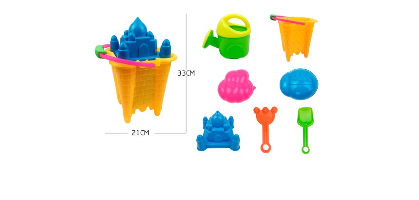 Cubo de playa ao zhi para jugar con la arena set 7 piezas palacio