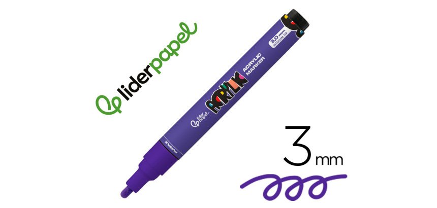 Rotulador liderpapel acrylic base agua todo tipo de superficie punta redonda 3 mm purpura