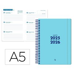 Agenda escolar liderpapel 25-26 espiral basic azul semana vista a5 bilingüe papel fsc 70 gr