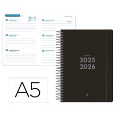 Agenda escolar liderpapel 25-26 espiral basic negro semana vista a5 bilingüe papel fsc 70 gr