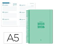Agenda escolar liderpapel 25-2 6 espiral basic verde menta semana vista a5 bilingüe papel fsc 70 gr