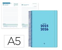 Agenda escolar liderpapel 25-26 espiral basic azul dia pagina a5 bilingüe papel fsc 70 gr