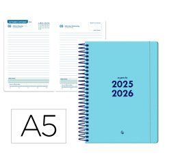 Agenda escolar liderpapel 25-26 espiral basic azul dia pagina a5 bilingüe papel fsc 70 gr