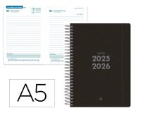 Agenda escolar liderpapel 25-26 espiral basic negro dia pagina a5 bilingüe papel fsc 70 gr fsc 70 gr