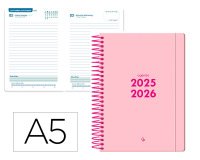 Agenda escolar liderpapel 25-26 espiral basic rosa dia pagina a5 bilingüe papel fsc 70 gr
