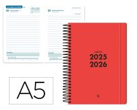 Agenda escolar liderpapel 25-26 espiral basic rojo dia pagina a5 bilingüe papel fsc 70 gr