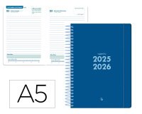 Agenda escolar liderpapel 25-26 espiral basic azul oscuro dia pagina a5 bilingüe papel fsc 70 gr