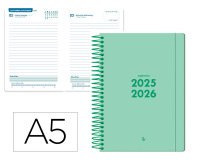 Agenda escolar liderpapel 25-26 espiral basic verde menta dia pagina a5 bilingüe papel fsc 70 gr