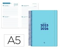 Agenda escolar liderpapel 25-26 espiral basic azul 2 dias pagina a5 bilingüe papel fsc 70 gr