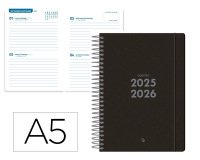 Agenda escolar liderpapel 25-26 espiral basic negro 2 dias pagina a5 bilingüe papel fsc 70 gr