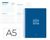 Agenda escolar liderpapel 25-26 espiral basic azul oscuro 2 dias pagina a5 bilingüe papel fsc 70 gr