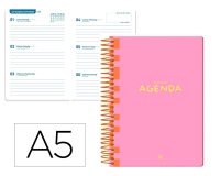 Agenda escolar liderpapel 25-26 espiral classic rosa semana vista a5 bilingüe papel fsc 70 gr