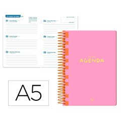 Agenda escolar liderpapel 25-26 espiral classic rosa semana vista a5 bilingüe papel fsc 70 gr