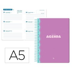 Agenda escolar liderpapel 25-26 espiral classic morado semana vista a5 bilingüe papel fsc 70 gr