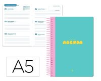 Agenda escolar liderpapel 25-2 6 espiral classic azul turquesa semana vista a5 bilingüe papel fsc 70 gr