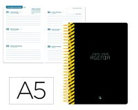 Agenda escolar liderpapel 25-26 espiral classic negro semana vista a5 bilingüe papel fsc 70 gr
