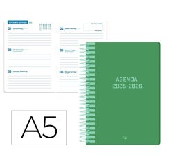 Agenda escolar liderpapel 25-26 espiral classic verde semana vista a5 bilingüe papel fsc 70 gr