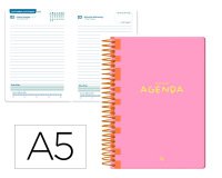 Agenda escolar liderpapel 25-26 espiral classic rosa diapagina a5 bilingüe papel fsc 70 gr