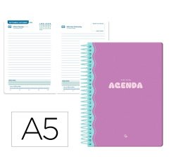Agenda escolar liderpapel 25-26 espiral classic morado dia pagina a5 bilingüe papel fsc 70 gr
