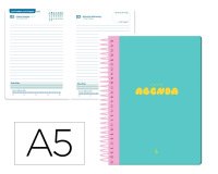 Agenda escolar liderpapel 25-26 espiral classic azul turquesa dia pagina a5 bilingüe papel fsc 70 gr