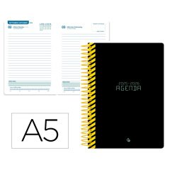 Agenda escolar liderpapel 25-26 espiral classic negro dia pagina a5 bilingüe papel fsc 70 gr