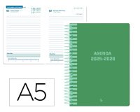 Agenda escolar liderpapel 25-26 espiral classic verde dia pagina a5 bilingüe papel fsc 70 gr