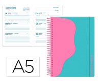 Agenda escolar liderpapel 25-26 espiral waves turquesa semana vista a5 bilingüe papel fsc 80 gr
