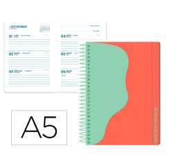 Agenda escolar liderpapel 25-26 espiral waves rojo semana vista a5 bilingüe papel fsc 80 gr