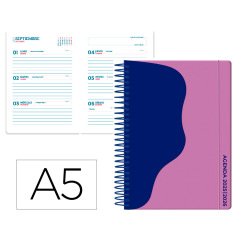 Agenda escolar liderpapel 25-26 espiral waves morado semana vista a5 bilingüe papel fsc 80 gr