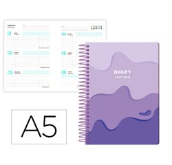 Agenda escolar liderpapel 25-26 espiral melting morado semana vista a5 bilingüe papel fsc 80 gr
