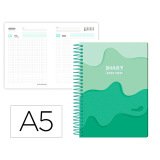 Agenda escolar liderpapel 25-26 espiral melting verde dia pagina a5 bilingüe papel fsc 80 gr