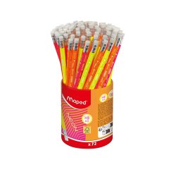 Lapiz de grafito maped neon con goma hb bote de 72 unidades colores surtidos