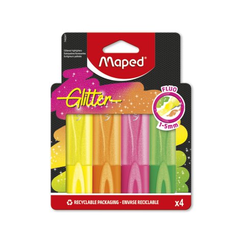 Rotulador maped fluorescente glitter blister de 4 unidades colores surtidos